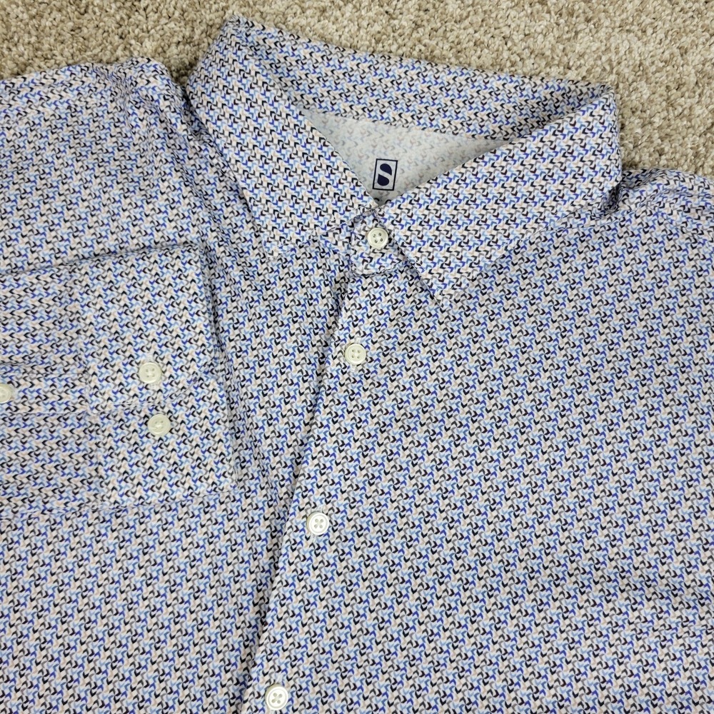 Desoto Mens 2XL Multicolor AOP Geometric Stretch Knit Button Up Long Sleeve